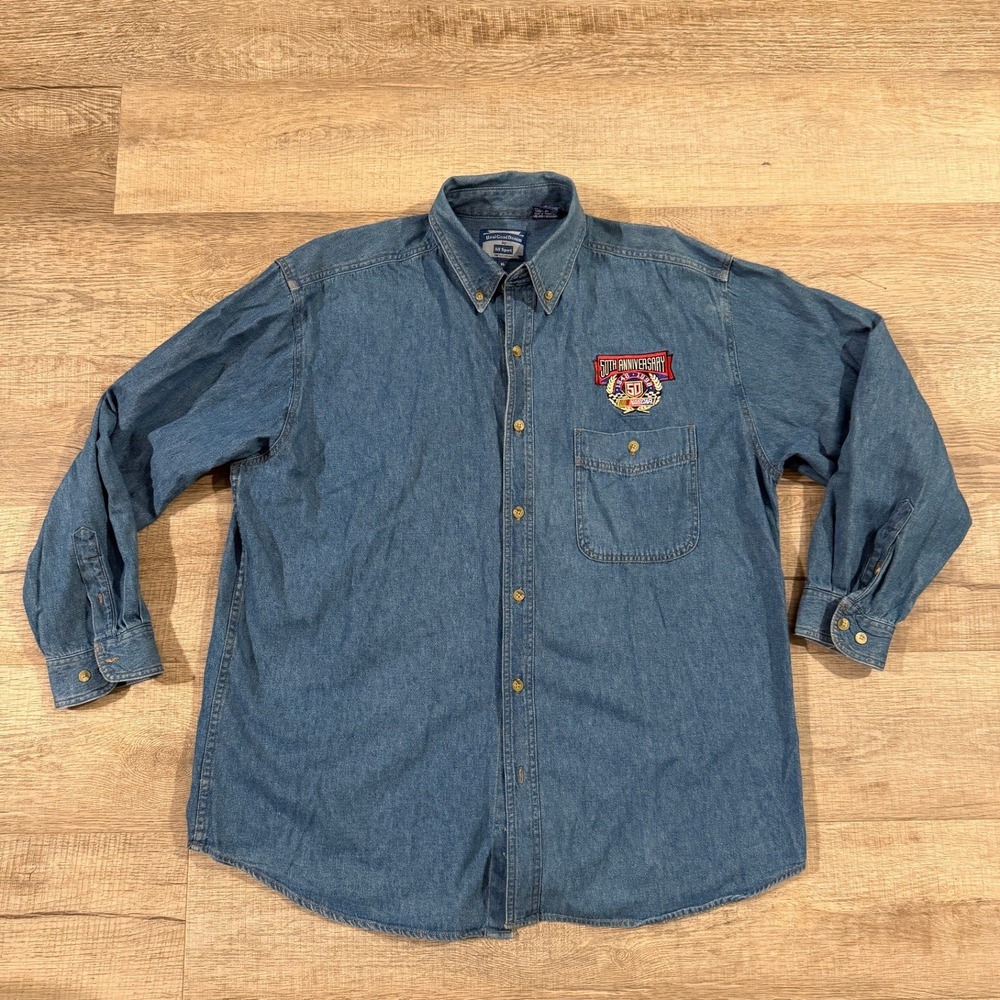 Vintage NASCAR 50th Anniversary Denim Shirt XL Real Good Denim All Sport 1998